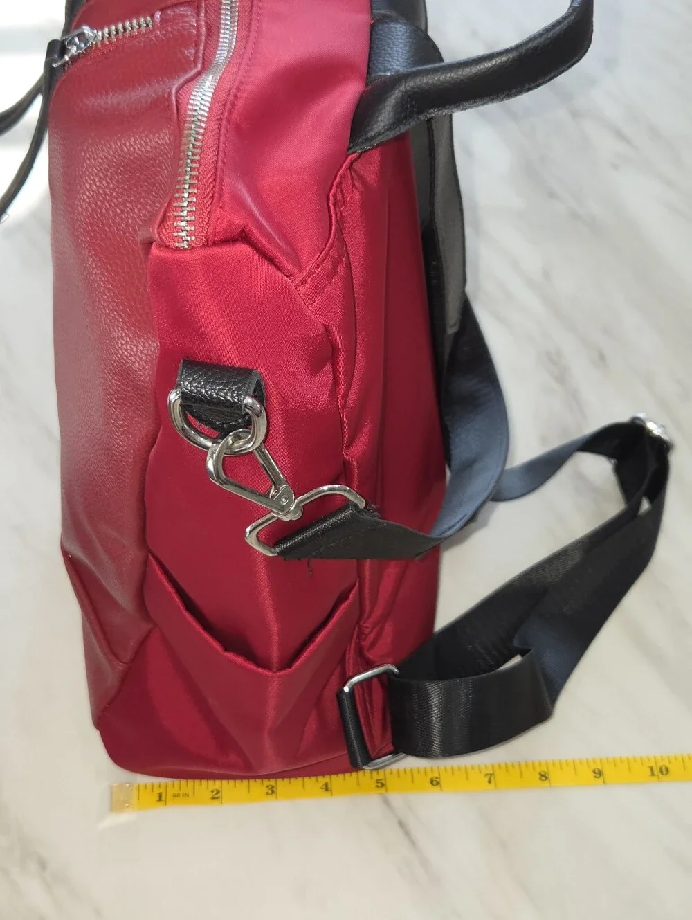Wine Burgundy Convertible Backpack Shoulder Bag Faux Leather Front